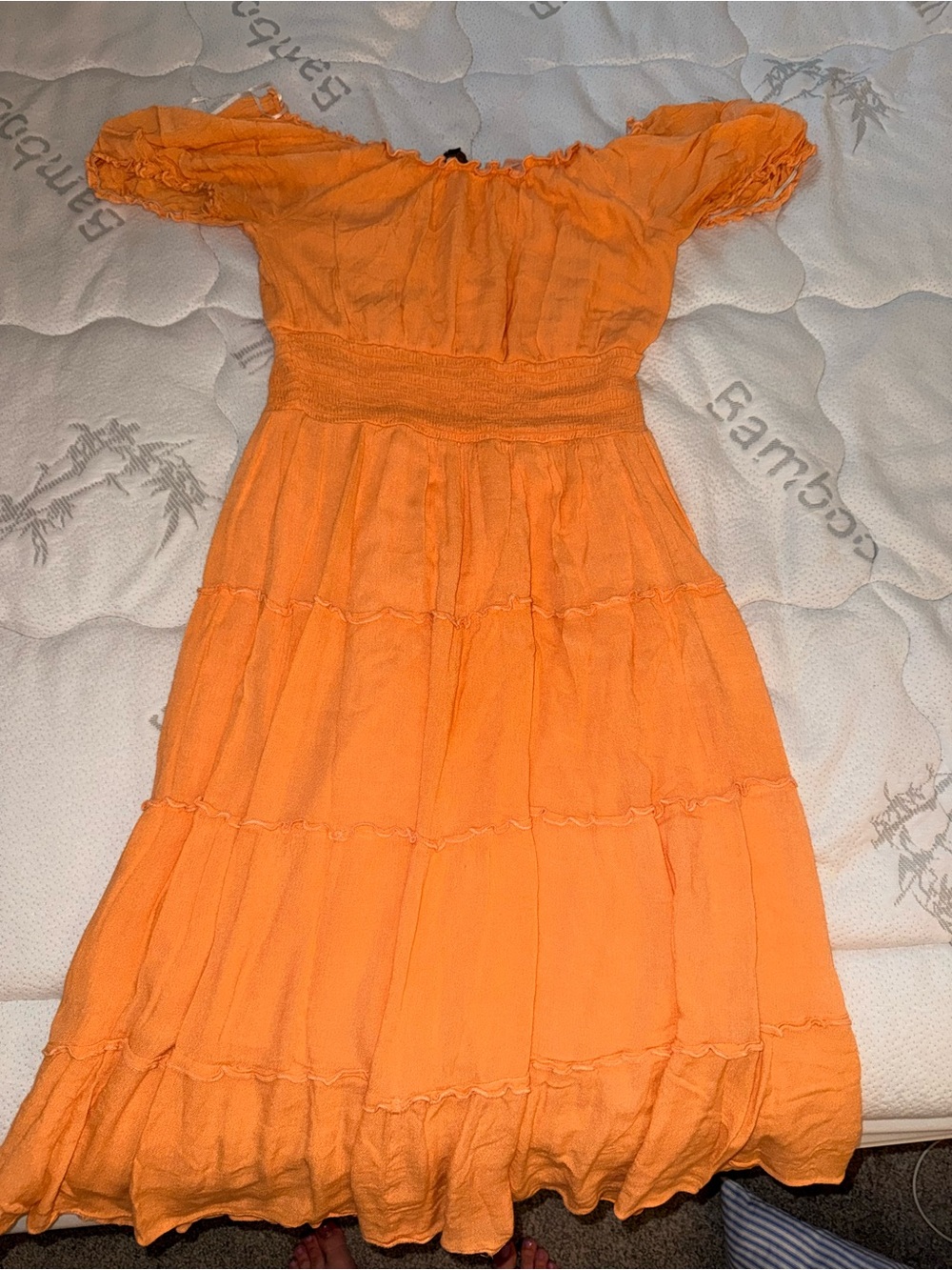 Orange Off-Shoulder Tiered Maxi Dress